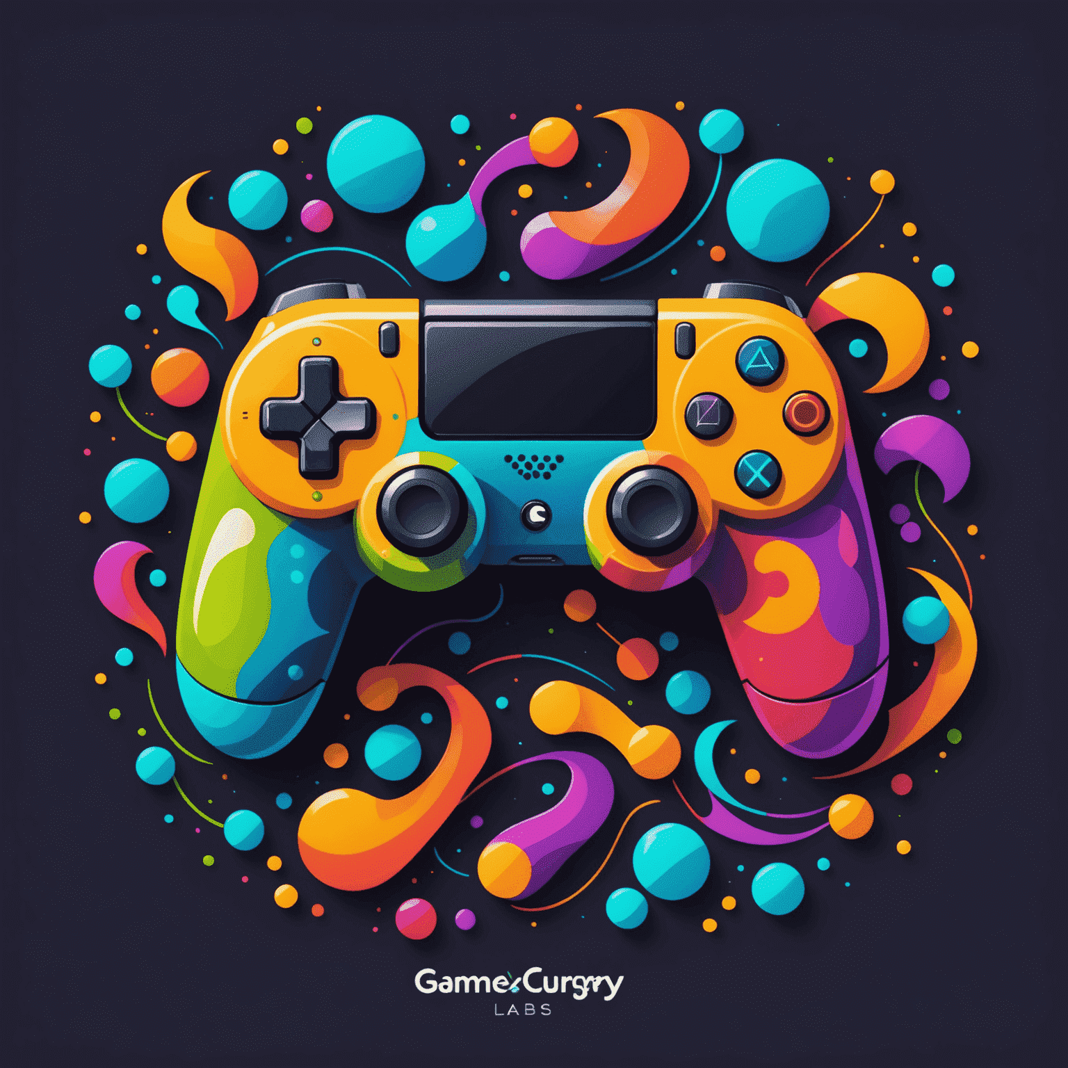 GameCurryLabs logo featuring abstract game controller shapes in vibrant Indian-inspired colors