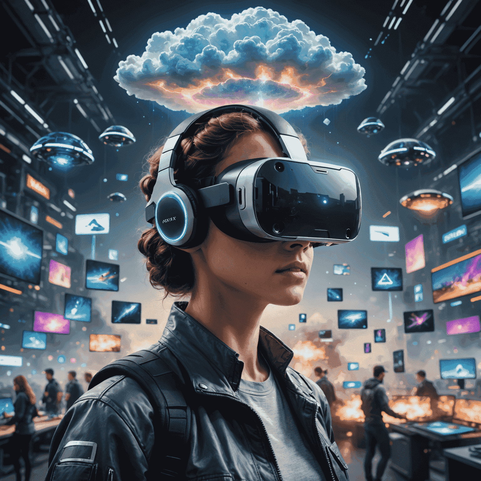 Futuristic representation of AR/VR, cloud gaming, and mobile optimization technologies